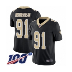 Men's New Orleans Saints #91 Trey Hendrickson Black Team Color Vapor Untouchable Limited Player 100th Season Football Jersey