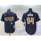 Men's New Orleans Saints #94 Cameron Jordan Black Cool Base Stitched Baseball Jersey