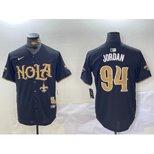 Men's New Orleans Saints #94 Cameron Jordan Black Cool Base Stitched Baseball Jersey