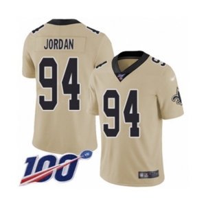 Men's New Orleans Saints #94 Cameron Jordan Limited Gold Inverted Legend 100th Season Football Jersey
