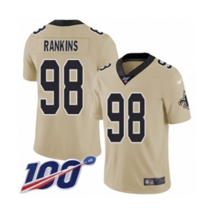 Men's New Orleans Saints #98 Sheldon Rankins Limited Gold Inverted Legend 100th Season Football Jersey