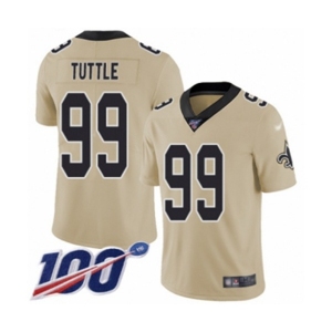 Men's New Orleans Saints #99 Shy Tuttle Limited Gold Inverted Legend 100th Season Football Jersey
