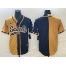 Men's New Orleans Saints Black Gold Split Cool Base Stitched Baseball Jersey