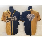 Men's New Orleans Saints Black Gold Split Team Big Logo Cool Base Stitched Baseball Jersey