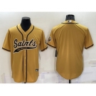 Men's New Orleans Saints Blank Gold Stitched Cool Base Nike Baseball Jersey