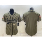 Men's New Orleans Saints Blank Olive Salute to Service Cool Base Stitched Baseball Jersey