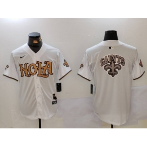 Men's New Orleans Saints Blank White Nola Baseball Jerseys