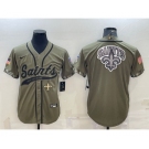 Men's New Orleans Saints Olive Salute to Service Team Big Logo Cool Base Stitched Baseball Jersey