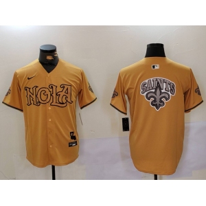 Men's New Orleans Saints Team Big Logo Gold Cool Base Stitched Baseball Jersey