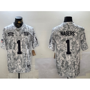 Men's New York Giants #1 Malik Nabers 2024 F.U.S.E Arctic Camo Salute To Service Limited Stitched Football Jersey