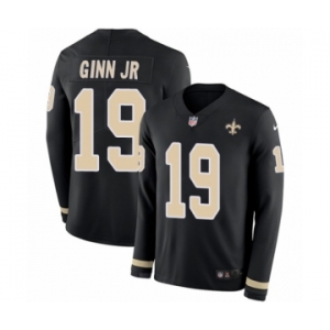 Men's Nike New Orleans Saints #19 Ted Ginn Jr Limited Black Therma Long Sleeve NFL Jersey