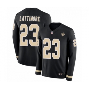 Men's Nike New Orleans Saints #23 Marshon Lattimore Limited Black Therma Long Sleeve NFL Jersey