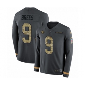 Men's Nike New Orleans Saints #9 Drew Brees Limited Black Salute to Service Therma Long Sleeve NFL Jersey