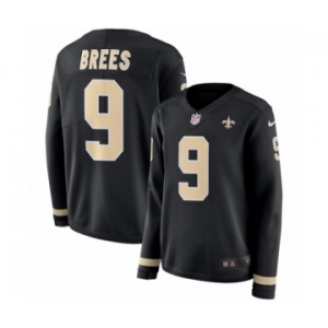 Men's Nike New Orleans Saints #9 Drew Brees Limited Black Therma Long Sleeve NFL Jersey