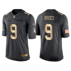 Nike New Orleans Saints #9 Drew Brees Anthracite Gold 2016 Christmas Men's NFL Limited Salute to Service Jersey