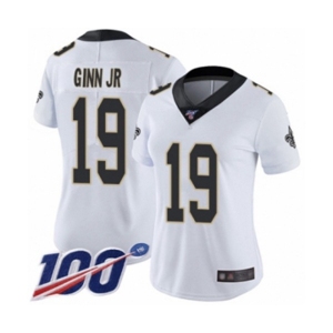 Women's New Orleans Saints #19 Ted Ginn Jr White Vapor Untouchable Limited Player 100th Season Football Jersey