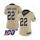 Women's New Orleans Saints #22 Chauncey Gardner-Johnson Limited Gold Inverted Legend 100th Season Football Jersey