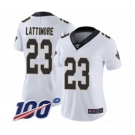 Women's New Orleans Saints #23 Marshon Lattimore White Vapor Untouchable Limited Player 100th Season Football Jersey