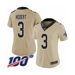 Women's New Orleans Saints #3 Bobby Hebert Limited Gold Inverted Legend 100th Season Football Jersey