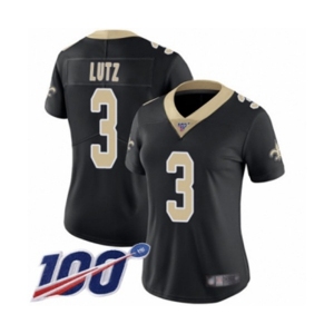 Women's New Orleans Saints #3 Wil Lutz Black Team Color Vapor Untouchable Limited Player 100th Season Football Jersey