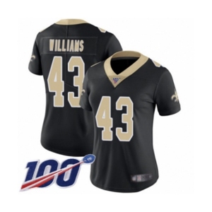 Women's New Orleans Saints #43 Marcus Williams Black Team Color Vapor Untouchable Limited Player 100th Season Football Jersey