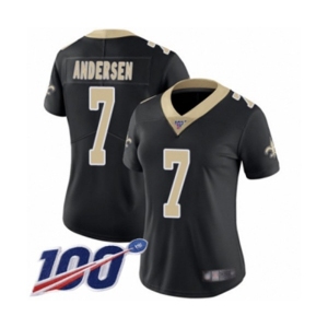 Women's New Orleans Saints #7 Morten Andersen Black Team Color Vapor Untouchable Limited Player 100th Season Football Jersey