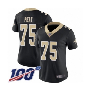 Women's New Orleans Saints #75 Andrus Peat Black Team Color Vapor Untouchable Limited Player 100th Season Football Jersey