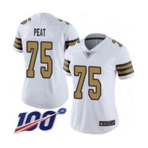 Women's New Orleans Saints #75 Andrus Peat Limited White Rush Vapor Untouchable 100th Season Football Jersey