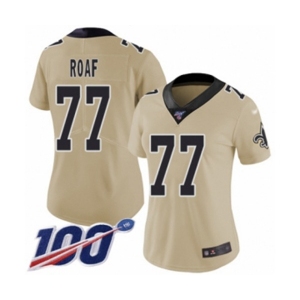 Women's New Orleans Saints #77 Willie Roaf Limited Gold Inverted Legend 100th Season Football Jersey