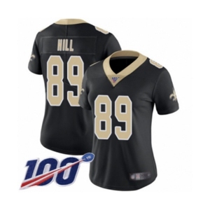 Women's New Orleans Saints #89 Josh Hill Black Team Color Vapor Untouchable Limited Player 100th Season Football Jersey