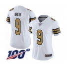 Women's New Orleans Saints #9 Drew Brees Limited White Rush Vapor Untouchable 100th Season Football Jersey