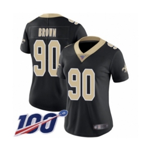 Women's New Orleans Saints #90 Malcom Brown Black Team Color Vapor Untouchable Limited Player 100th Season Football Jersey