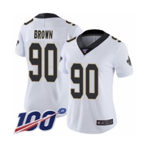 Women's New Orleans Saints #90 Malcom Brown White Vapor Untouchable Limited Player 100th Season Football Jersey