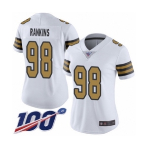Women's New Orleans Saints #98 Sheldon Rankins Limited White Rush Vapor Untouchable 100th Season Football Jersey