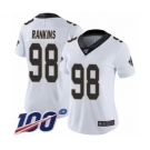 Women's New Orleans Saints #98 Sheldon Rankins White Vapor Untouchable Limited Player 100th Season Football Jersey