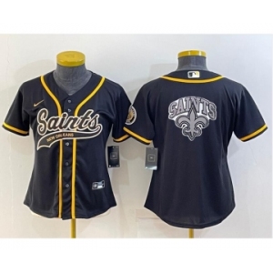 Women's New Orleans Saints Black Team Big Logo With Patch Cool Base Stitched Baseball Jersey