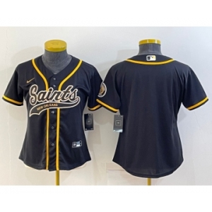 Women's New Orleans Saints Blank Black With Patch Cool Base Stitched Baseball Jersey