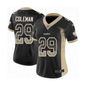 Women's Nike New Orleans Saints #29 Kurt Coleman Limited Black Rush Drift Fashion NFL Jersey