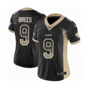 Women's Nike New Orleans Saints #9 Drew Brees Limited Black Rush Drift Fashion NFL Jersey