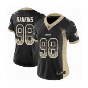 Women's Nike New Orleans Saints #98 Sheldon Rankins Limited Black Rush Drift Fashion NFL Jersey