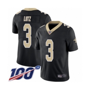Youth New Orleans Saints #3 Wil Lutz Black Team Color Vapor Untouchable Limited Player 100th Season Football Jersey