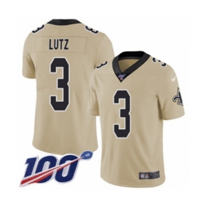 Youth New Orleans Saints #3 Wil Lutz Limited Gold Inverted Legend 100th Season Football Jersey