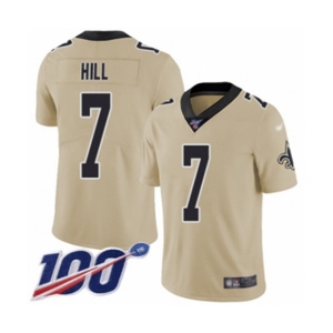 Youth New Orleans Saints #7 Taysom Hill Limited Gold Inverted Legend 100th Season Football Jersey