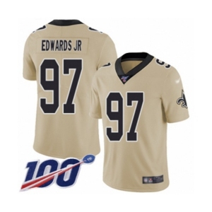 Youth New Orleans Saints #97 Mario Edwards Jr Limited Gold Inverted Legend 100th Season Football Jersey