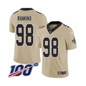 Youth New Orleans Saints #98 Sheldon Rankins Limited Gold Inverted Legend 100th Season Football Jersey