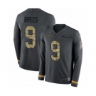 Youth Nike New Orleans Saints #9 Drew Brees Limited Black Salute to Service Therma Long Sleeve NFL Jersey