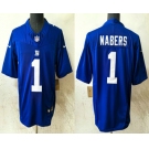 Men's New York Giants #1 Malik Nabers Blue 2024 FUSE Vapor Stitched Jersey