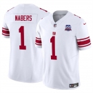 Men's New York Giants #1 Malik Nabers White 2024 Draft F.U.S.E. 100TH Season Patch Vapor Untouchable Limited Stitched Jersey