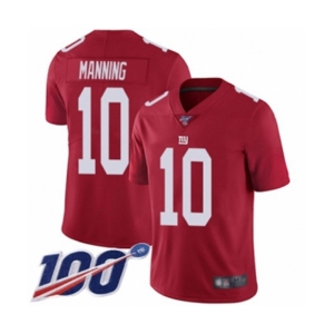 Men's New York Giants #10 Eli Manning Red Limited Red Inverted Legend 100th Season Football Jersey