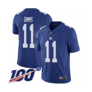 Men's New York Giants #11 Phil Simms Royal Blue Team Color Vapor Untouchable Limited Player 100th Season Football Jersey